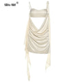 Irregular Sexy Dress Women Pleats Single Shoulder Sleeveless Backless Tassel Trend Prom Party Clubwear Mini Bodycon
