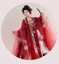 Olive Girl Red Embroidered Hanfu Dress for Ren Faire 2026 Garden Wedding Fairycore Photoshoot Everyday Wear S-XL XS-3XL Plus Size Hand Embroidered Flowing Sleeve Editorial Not Costume Chinese Heritage Fashion Women