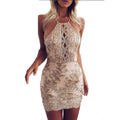 Chic Embroidery Celebrity Bodycon Strap Sundress Sexy Sleeveless Halter Hollow Lace Club HL Dress Party