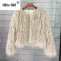 Solid Faux Fur Coats  Women Full Sleeve O-neck Open Stitch Covered Button Fur Jackets Winter Autumn Warm New Fashion
