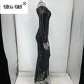 Women Autumn Winter Floor-Length Dress Elegant Long Sleeve Slash Neck Sequin Club Party Dresses Sexy Long Gown Maxi Dress