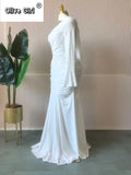 Women Skew Neck Flare Long Sleeve Ruched Stacked Maxi Long Dress Fall Birthday Evening Sexy Party Dresses with Scarf