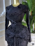 Women Print O-neck Stacked Ruched Bowknot Streamer Mermaid Maxi Midi Dress 2026 Cocktail Birthday Holiday Party Dresses
