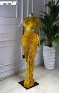 Women Velvet Ruched Stacked Long Sleeve Bodycon Midi Maxi Dress 2026 Street Party Sexy Vacation Long Dresses Vestidos