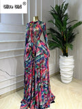 Women O-neck Long Sleeve Big Swing Tie Dye Print Long Dress 2026 Sexy Parties Evening Vacation Maxi Dresses Vestidos