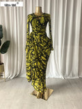 Women Striped Print Ribbon Ruched Long Sleeve Bodycon Maxi Long Dress 2026 Sexy Birthday Party Education Trendy Dresses