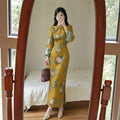 Autumn and Winter Dress with Thick Inverted Sleeves Knitted Retro Jacquard, Chinese Style High-end Embroidery, Improved Cheongsam Dress