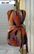 Tie Dye Printed Women's Set Ruched Short Sleeve T-Shirt Tops and Stacked Mini Skirts Suit 2025 Two 2 Piece Sets Outfit