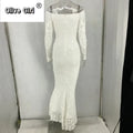 Women Autumn Winter Floor-Length Dress Elegant Long Sleeve Slash Neck Sequin Club Party Dresses Sexy Long Gown Maxi Dress
