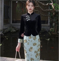 Autumn and Winter Dress 2026 Cheongsam Women's Clothes Black Fake Two-piece Dress Qipao Retro Temperament Elegant Daily