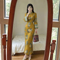 Autumn and Winter Dress with Thick Inverted Sleeves Knitted Retro Jacquard, Chinese Style High-end Embroidery, Improved Cheongsam Dress