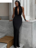 Hooded Backless Dress Women Hipster Elegant Summer Trend Sleeveless Deep V-Neck Maxi Bodycon Streetwear Vestidos