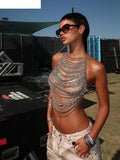 Hollow Chain Camisole Women Y2K Sexy Summer Coquette Backless Low-Neck Halter Midnight Clubwear Beach Vacation Vest