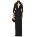Award Ceremonies Black Halter Maxi Gown for Women Deep V Neck Sheer Cape Sleeves Backless Chiffon Skirts for Formal Galas