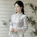 Improved Trumpet Sleeve Cheongsam Women's Autumn New Style Chinese Style Retro Standing Collar Buckle Cinched Waist Purple Dress
