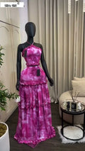 Women Set Tie Dye Print Sleeveless Halter Tops +Long Skirt 2026 Fall Street Sexy Beach Vacation Two Piece Set Outfits