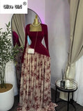 Women Print Full Sleeve Sashes Elegant Long Maxi Dress 2026 Fall Birthday Holiday Evening Sexy Party Dresses Vestidos