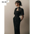 Customized Mandarin High Neck Short Sleeve Prom Dress Textured Floral Embroidery vestidos de noche Sheath Evening Dresses