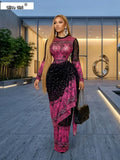 Women Tie Dye Printed Stacked Ruched Long Sleeve Midi Bodycon Maxi Long Dress Birthday Party Education Trendy Dresses