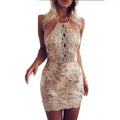 Chic Embroidery Celebrity Bodycon Strap Sundress Sexy Sleeveless Halter Hollow Lace Club HL Dress Party
