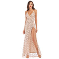 Gold Summer Split Apparel Sexy Women Dress Backless Vintage Dress Sequin Tassel Party Club Wear Maxi Floor Length Dress