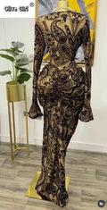Women Long Sleeve Stacked Mesh See Though with Lining Bodycon Long Dress 2025 Autumn Evening Birthday Sexy Party Dresses