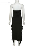 Elegant Strapless Dress Women Irregular Tassel 2023 Summer Trend Skinny Split Maxi Bodycon Birthday Party Clubwear