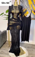 Women Long Sleeve Stacked Mesh See Though with Lining Bodycon Long Dress 2025 Autumn Evening Birthday Sexy Party Dresses