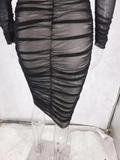 Sexy Black Mesh Summer Dress Women Slash Neck Folds Bodycon Dress Woman Party Night Vintage Elegant Dress Ladies Vestidos