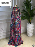 Women O-neck Long Sleeve Big Swing Tie Dye Print Long Dress 2026 Sexy Parties Evening Vacation Maxi Dresses Vestidos