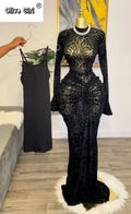 Women Long Sleeve Stacked Mesh See Though with Lining Bodycon Long Dress 2025 Autumn Evening Birthday Sexy Party Dresses