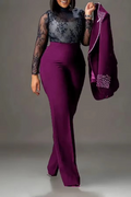 Fashion Pearl Splicing Women's Set Long Sleeve Blazer and Wide Leg Pants Suit 2024 Winter OL Fall Two 2 Piece Set Outfit