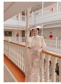 Printed Sleeveless Qipao Dress+lace Shawl Atmosphere Set for Women's Clothing
