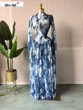 Women Long Sleeve Tie Dye Print O-neck Big Swing Midi A-line Long Maxi Dress 2026 Elegant Evening Birthday Party Dresses