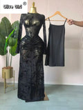 Women Long Sleeve Stacked Mesh See Though with Lining Bodycon Long Dress 2025 Autumn Evening Birthday Sexy Party Dresses