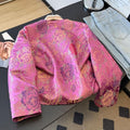 Round Neck Disc Buckle Padded Cotton Coat Top Satin Jacquard Warm with Thickened Top Two-piece Coat