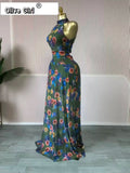 Women Printed Sleeveless with Sashes Fit and Flare A-line Maxi Dress 2026 Streetwear Beach Holiday Long Dresses Vestido