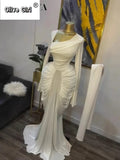 Women Skew Neck Flare Long Sleeve Ruched Stacked Maxi Long Dress Fall Birthday Evening Sexy Party Dresses with Scarf