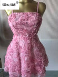 Women Rose Floral Spaghetti Strap Lace Up Back Midi Mini A-line Dress 2026 Street Birthday Party Dresses Trendy Vestidos