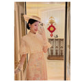 Printed Sleeveless Qipao Dress+lace Shawl Atmosphere Set for Women's Clothing