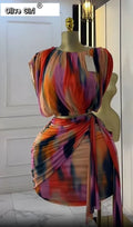 Tie Dye Printed Women's Set Ruched Short Sleeve T-Shirt Tops and Stacked Mini Skirts Suit 2025 Two 2 Piece Sets Outfit