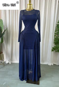 Women O-neck Long Sleeve Pleated Inner A-line Maxi Dress 2026 Evening Sexy Party Birthday Vacation Long Dresses Vestidos
