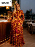 Women O-neck Long Sleeve Big Swing Tie Dye Print Long Dress 2026 Sexy Parties Evening Vacation Maxi Dresses Vestidos