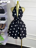 Women Dot Printed Sleeveless Halter V-neck Big Swing A-line Mini Dress  Summer Vacation Sexy Party Evening Dresses
