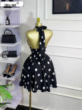 Women Dot Printed Sleeveless Halter V-neck Big Swing A-line Mini Dress  Summer Vacation Sexy Party Evening Dresses