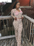 Leopard Letter Print 2 Piece Set Women Tracksuit Sporty Casual Hooded Crop Jacket+Flare Pants Stretch Matching Suits