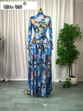 Women leaf Print patchwork smock Midi A-line Long Maxi Dress 2026 Elegant Evening Birthday Party Dresses Trendy Vestidos
