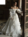 White Off the Shoulder Customized Wedding Party Detachable Sleeves Zip Back Bridal Gown Chic A-Line Wedding Gowns 2026