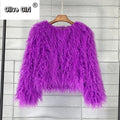 Solid Faux Fur Coats  Women Full Sleeve O-neck Open Stitch Covered Button Fur Jackets Winter Autumn Warm New Fashion