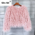 Solid Faux Fur Coats  Women Full Sleeve O-neck Open Stitch Covered Button Fur Jackets Winter Autumn Warm New Fashion